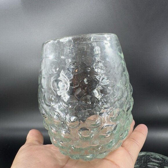 Hand Blown Stemless Drinking Cups Tumbler Set 2 Recycle Glass Green Tint Glasses - Picture 10 of 16